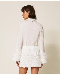 Twinset - Poplin And Tulle Shirt With Flowers - Lyst
