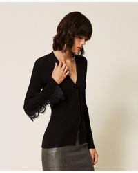Twinset - Fitted Knit Cardigan With Lace - Lyst