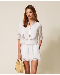 Twinset - Linen Shorts With Lace - Lyst