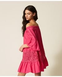 Twinset - Short Poplin Kaftan With Macramé - Lyst