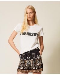 Twinset - T-Shirt With Embroidered Patch Logo - Lyst