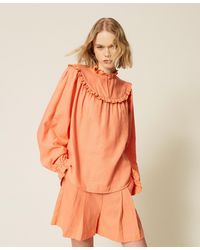 Twinset - Linen Blend Blouse With Ruffles - Lyst