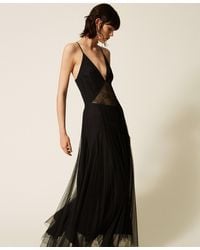 Twinset - Long Plumetis Tulle Dress With Lace - Lyst
