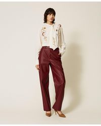 Twinset - Wide Faux Leather Trousers, "Rhubarb" - Lyst