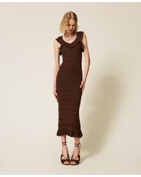 Twinset - Rib Knit Midi Dress With Ruffles - Lyst