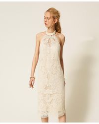 Twinset - Long Mesh Dress With Embroidery - Lyst