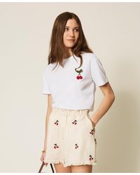 Twinset - Regular T-Shirt With Crochet Brooch - Lyst