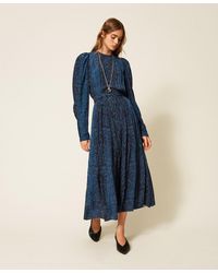 Twinset - Long Python Print Crew Neck Dress - Lyst