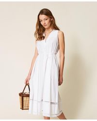 Twinset - Poplin Long Dress With Embroidery - Lyst