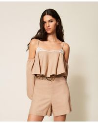 Twinset - Linen Blend Short Jumpsuit With Lace - Lyst