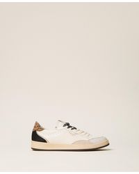 Twinset - Leather Trainers With Logo And Laminated Inserts - Lyst