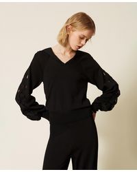 Twinset - Cable Knit Jumper With Wide Collar - Lyst