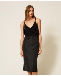 Twinset - Midi Moiré Skirt With Bow - Lyst