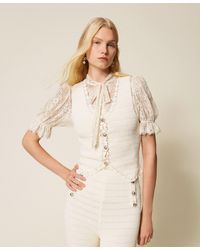 Twinset - Knit Waistcoat With Crochet Detail - Lyst