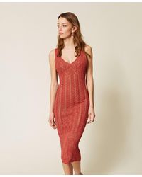 Twinset - Long Fitted Knit Dress With Lurex - Lyst