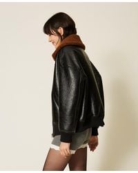 Twinset - Padded Faux Shearling Bomber Jacket - Lyst