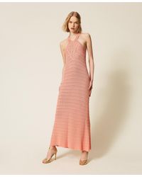 Twinset - Long Knit Dress With Crochet Detail - Lyst