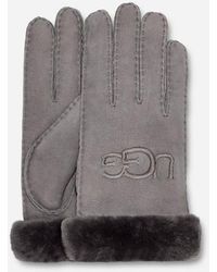 UGG - Sheepskin Embroidered Gants in Grey, Taille L, Shearling - Lyst