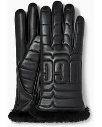 UGG Leather Quilted Logo Gloves With Conductive Tech Palm in Brown 