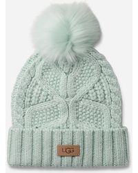 UGG - Cable Beanie With Pom Knit/Faux Fur - Lyst