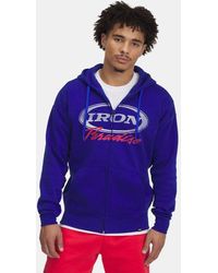 Under Armour - Felpa Project Rock Icon Fleece Full Zip Da Uomo Team Royal Bianco - Lyst