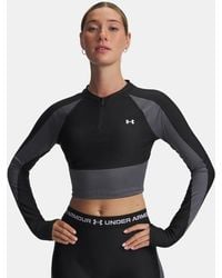 Under Armour - Damesitem Met Korte Rits Heatgear Rib Zwart Castlerock Wit - Lyst