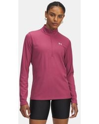 Under Armour - Parte De Arriba Con Media Cremallera Tech Rib Para Mujer Fuchsia Dusk Blanco - Lyst