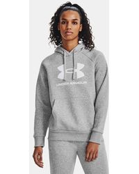 Under Armour - Sudadera Con Capucha De Tejido Fleece Rival Big Logo Para Mujer Mod Light Heather Blanco - Lyst