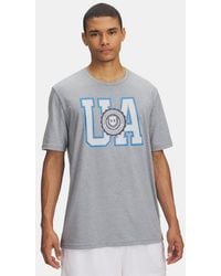 Under Armour - College Crest Logo Short Sleeve Steel Light Heather Atlantis - Lyst