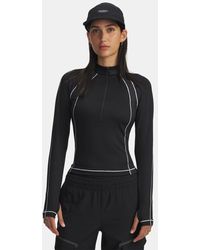 Under Armour - Damesitem Met Korte Rits Coldgear Zwart Wit Metalen Zilver - Lyst