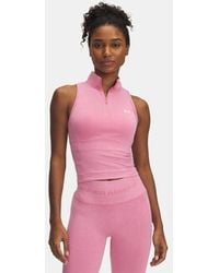 Under Armour - Parte De Arriba Con Cremallera Sin Mangas Vanish Seamless Washed Para Mujer Shaded Fuchsia Blanco - Lyst