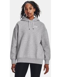 Under Armour - Felpa Con Cappuccio Icon Fleece Oversized Da Donna Mod Light Heather Bianco - Lyst
