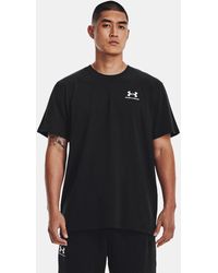 Under Armour - Herentop Logo Embroidered Heavyweight Met Korte Mouwen Zwart Wit - Lyst
