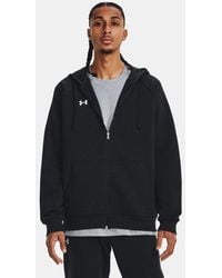 Under Armour - Felpa Con Cappuccio Rival Fleece Full-Zip Da Uomo Bianco - Lyst