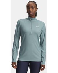 Under Armour - Tech Rib Damesitem Met Korte Rits Serpentine Wit - Lyst