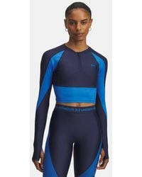 Under Armour - Damesitem Met Korte Rits Heatgear Rib Washed Marineblauw Blauw Atlantis Blauw Atlantis - Lyst
