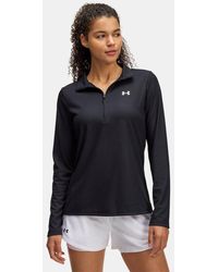 Under Armour - Tech Rib Damesitem Met Korte Rits Zwart Wit - Lyst