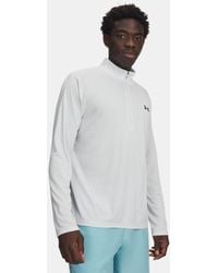 Under Armour - Tech Herenitem Met Textuur En Korte Rits Distant Grijs Zwart - Lyst