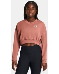 Under Armour - Maglia Rival Terry Oversized Crop Crew Da Donna Canyon / Bianco - Lyst