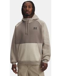Under Armour - Sweat À Capuche Icon Heavyweight Colorblocked Pour Homme Timberwolf Taupe Taupe Dusk Noir - Lyst