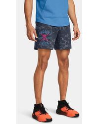 Under Armour - Shorts Project Rock Rival Terry Printed Da Uomo Downpour / Astro Rosa / Viral Blu - Lyst