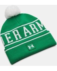 Under Armour - Halftime Pom Beanie Voor Team Kelly Groente Wit Wit - Lyst