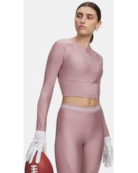 Under Armour - Damesitem Met Korte Rits Heatgear Rib Tourmaline Roze Tourmaline Roze Wit - Lyst