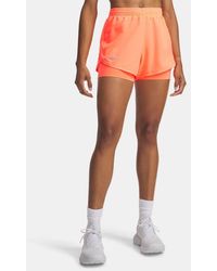 Under Armour - Short 2 En 1 Fly By Pour Femme Electric Tangerine Electric Tangerine Réfléchissant - Lyst