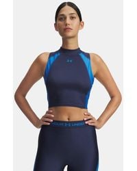 Under Armour - Damestanktop Heatgear Rib Washed Marineblauw Blauw Atlantis Blauw Atlantis - Lyst