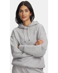 Under Armour - Felpa Con Cappuccio Icon Fleece Oversized Da Donna Mod Light Heather Bianco - Lyst