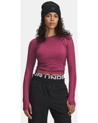 Under Armour - Coldgear-Damesshirt Met Ronde Hals Fuchsia Dusk Donker Kastanjebruin Metalen Zilver - Lyst