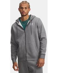 Under Armour - Icon Fleece Herenhoodie Met Ritssluiting Pitch Grijs Medium Heather Wit - Lyst