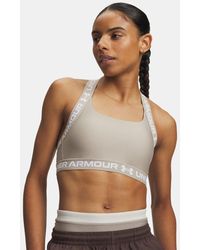 Under Armour - Heatgear Mid T-Back Sports Bra Timberwolf Taupe - Lyst