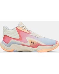 Under Armour - Uniseks Basketbalschoenen Spawn 7 Mid Steen Sun Kiss Washed Marineblauw - Lyst
